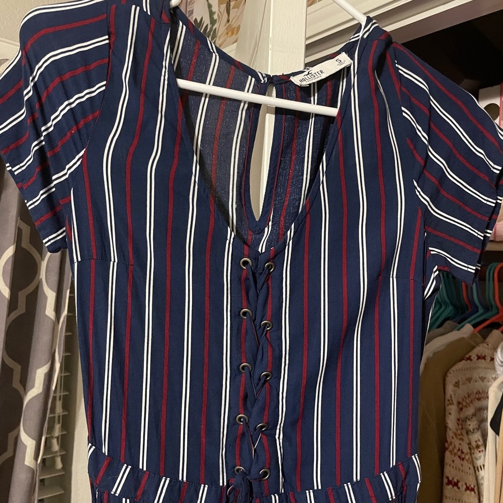 hollister stripped jumpsuit